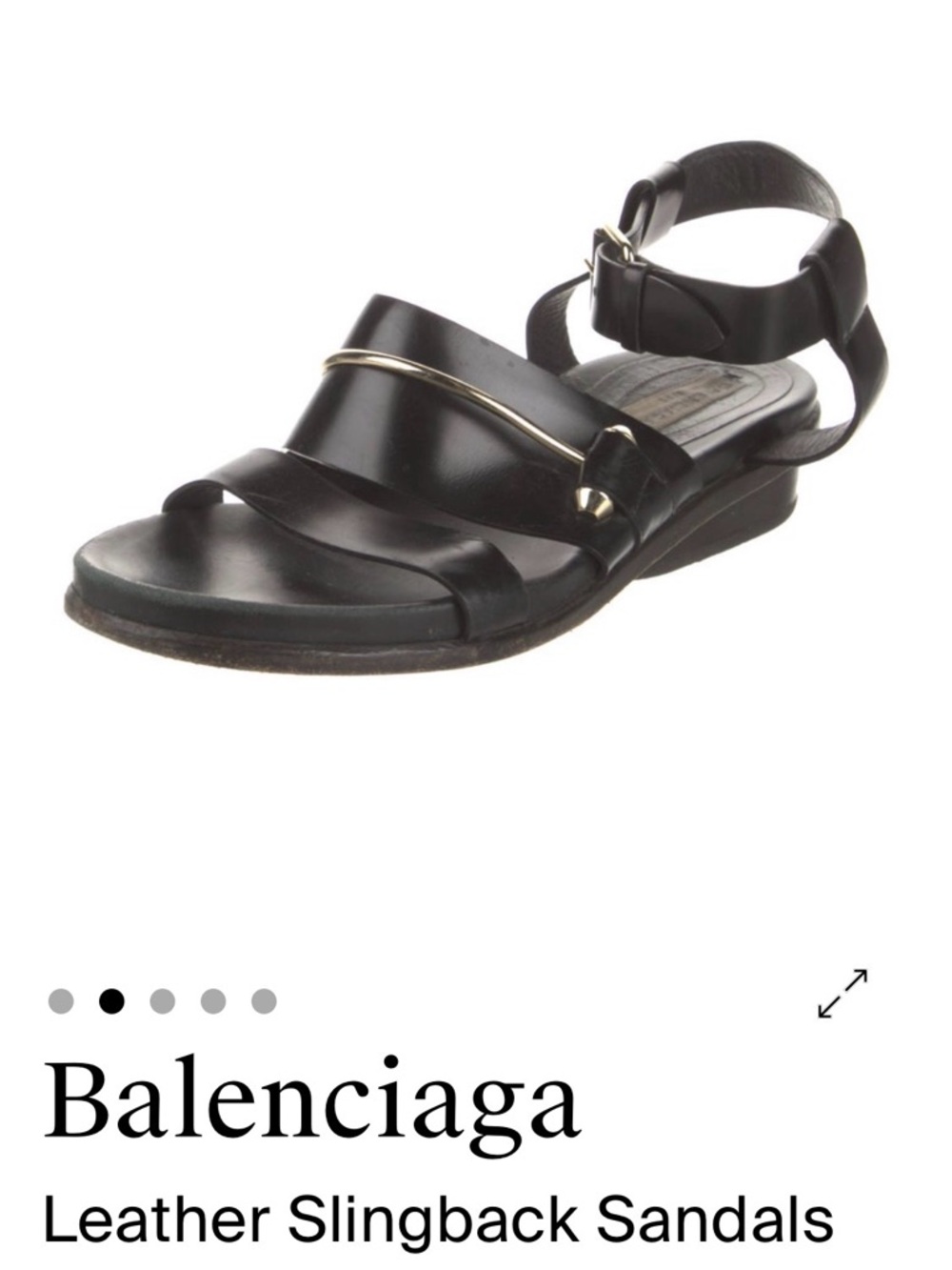 Balenciaga Black Leather Slingback Sandals with Gold Accent